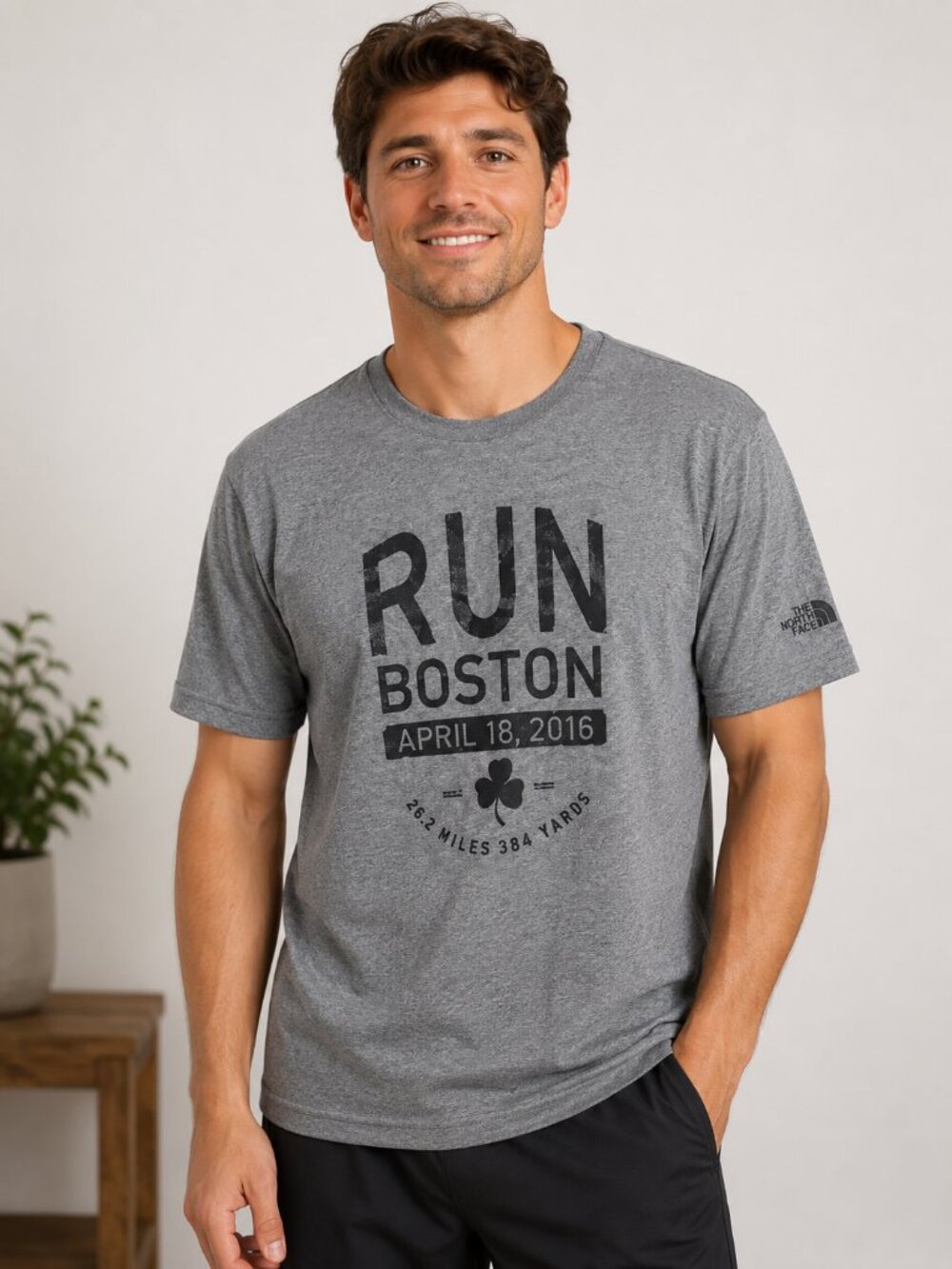 The North Face Run Boston 2016 Marathon T-Shirt Men's Large Gray Athletic Tee